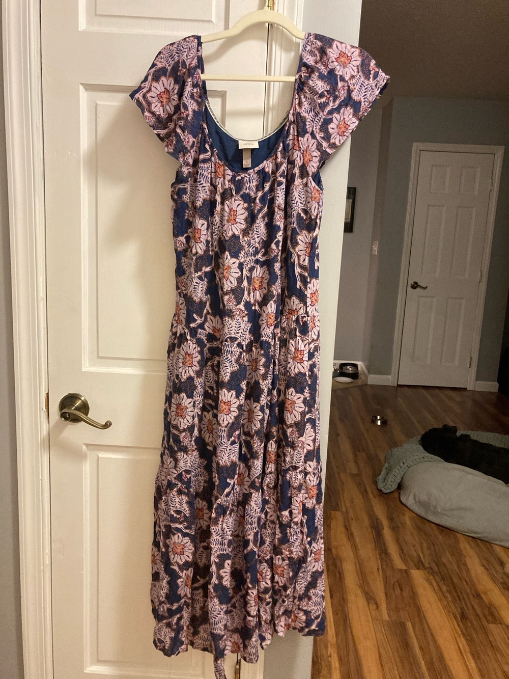 Knox Rose Navy Floral Maxi Dress with Flutter Sleeves Size Small